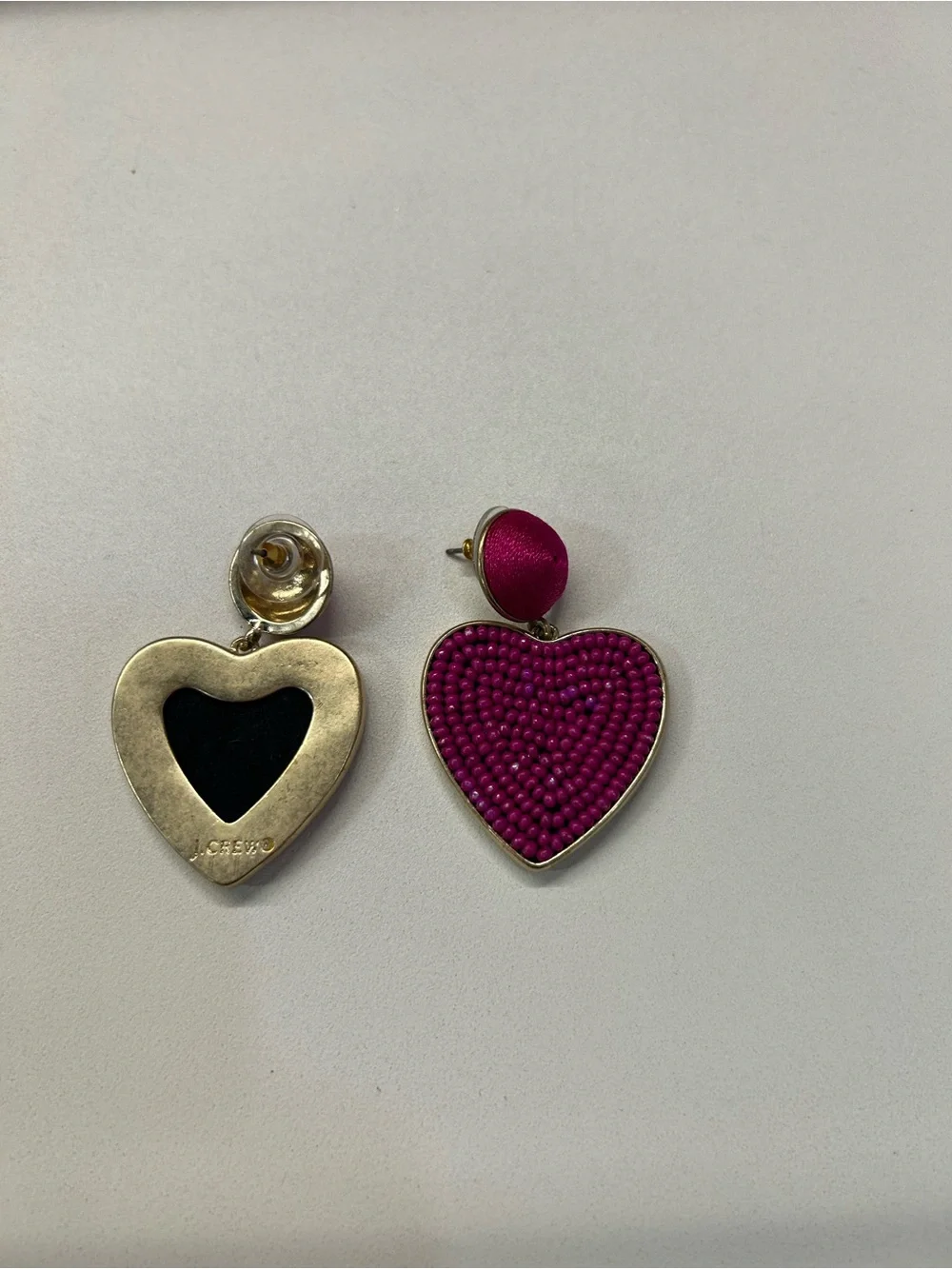 J. Crew Fuchsia Beaded Heart Drop Earrings